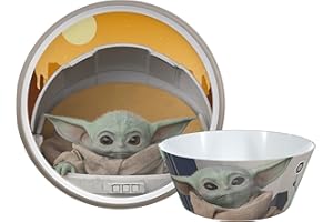 Zak Designs Star Wars The Mandalorian Dinnerware Set Includes Plate and Bowl, Made of Durable Melamine and Perfect for Kids (Baby Yoda, Grogu, 2-Piece Set, BPA-Free)