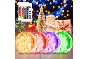 Creatrek Puck Lights with Remote Control, 16 Color Changing Battery Operated Lights, Hot Tub Lights for Halloween Christmas Pumpkin Decor 4 Pack