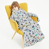 Softan Truck Kids Snuggies Wearable Fleece Blanket with Sleeves & Foot Pocket for Kids Boys Girls,Lightweight Soft Blanket with Hook & Loop 48" x 48"