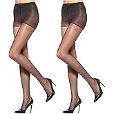 HUE Women's 2 Pack Sheer Tights Assorted Womens Tights Including Control Top, Fishnet, Lace, Toeless Pantyhose