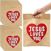 VitalCozy 24 Pcs 48 Pcs Jesus Loves You Bags Bulk Easter Reusable Non Woven Christian Religious Gift Bag with Handle Candy Tote (Light Brown)