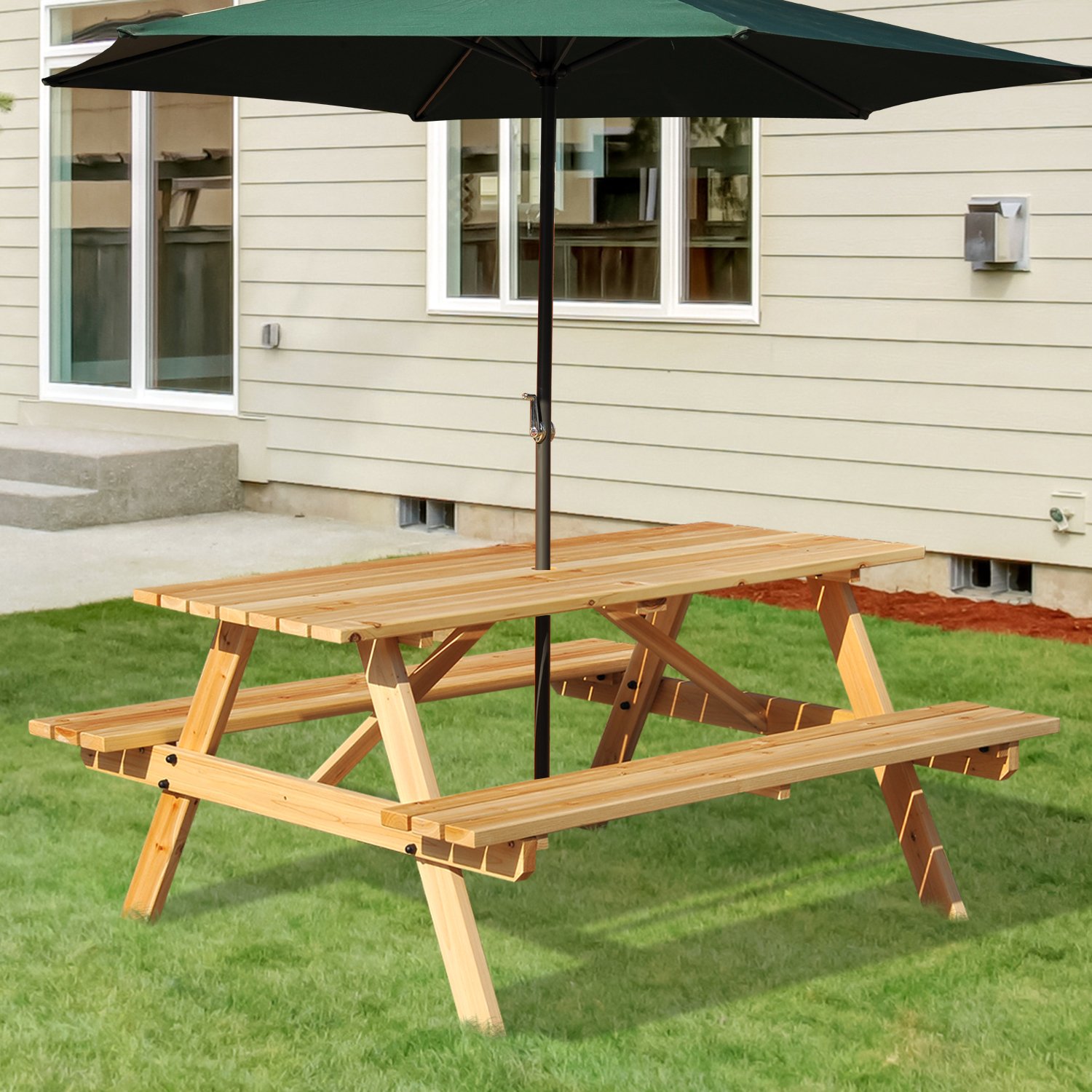 Outsunny 4 Seater Wooden Picnic Table Bench for Outdoor Garden or Patio