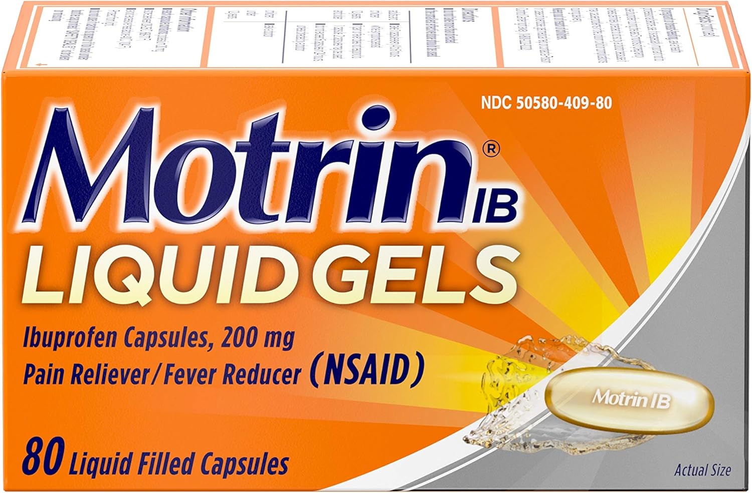 Motrin IB Liquid Gels, Ibuprofen 200mg, Fever, Muscle Aches, Headache & Back Pain Relief, 80 ct.: Health & Personal Care