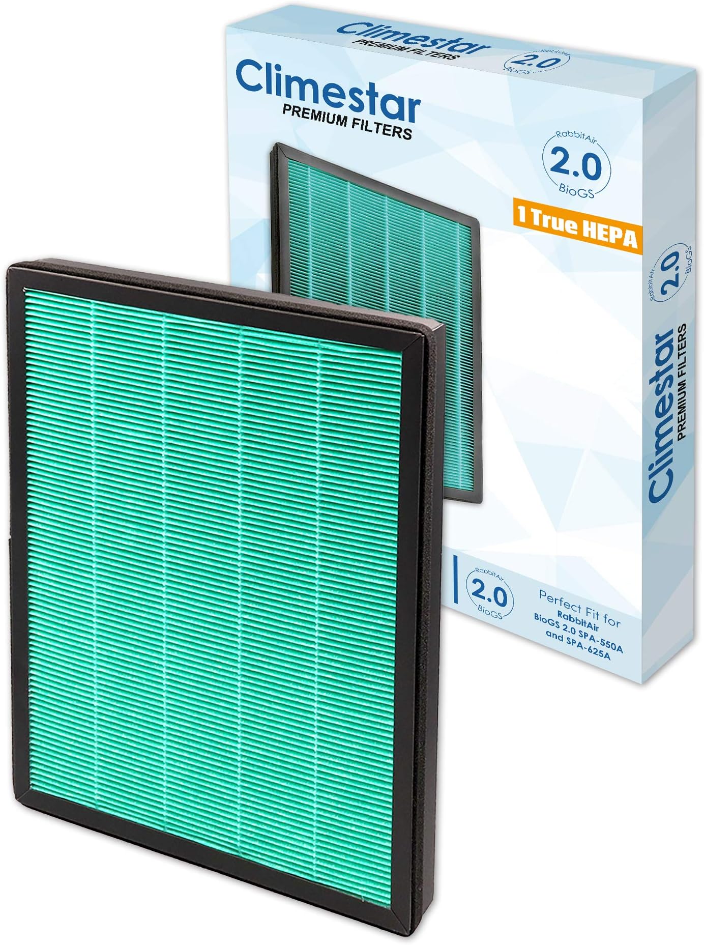 Climestar Premium True H13 HEPA Replacement Filter Compatible for RabbitAir BioGS 2.0 Purifier Model SPA-550A and SPA-625A - Extend Carbon Filter Life