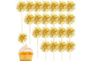 BOYIVI 80 Pcs Firework Cupcake Topper Gold Graduation Cake Decorations Foil Frill Toothpicks for Party Decoration, Cake Toppers, Picnics, Bar, Birthday, Holiday (Gold)
