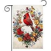 Red Bird Butterfly Flowers Garden Flag 12x18 Inch Double Sided Spring Summer Cardinal Colorful Floral Yard Outdoor Flag House Holiday Outside Decoration