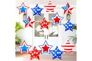 CHITIDR 18 Pcs Memorial Day 4th of July Inflatable Stars Patriotic Memorial Day Outdoor Decorations Inflatable Star American Flag PVC Balloons Blow up Hanging Star Home Garden Decor for Independence Day