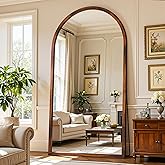 Full Length Mirror 76"×41" Floor Mirror Standing Tall Mirror, Arched Stand up Large Wall Mirrors, Freestanding Full Body Mirrors for Bedroom Living Room Wood Antique Style Walnut