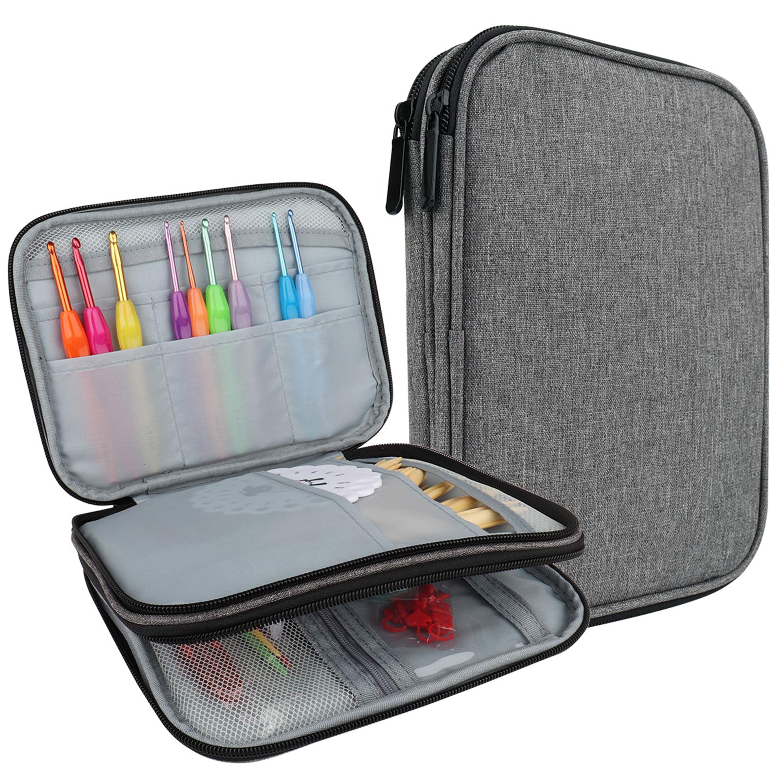 Coopay Circular Knitting Needle Case, Crochet Hooks Holder, Zippered Storage Bag for Cable Round Double Single Pointed Knitting Needles, Accessories Organiser, Grey — image 1