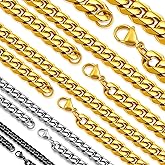 Hoyazvet Sturdy Cuban Link Chain Stainless Steel Necklace for Men Women, 3/5/7/10/12MM Width, 18K Gold/Black Metal/316L Stainless Steel Curb Necklace Chains, 18-30inch Length