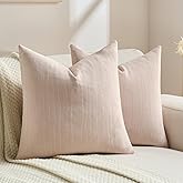 FUTEI Valentine's Day Pink Chenille Decorative Throw Pillow Covers 18x18 Inch Set of 2,Soft Crushed Striped Texture Cushion Case,Modern Home Decor for Couch Bed Living Room