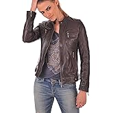 D DOLLY LAMB Women Lambskin Leather Jacket, Stylish Round Collar, Slim Fit & Quilted - Winter Casual Wear Moto Biker Jacket