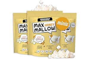 KNOW BRAINER Max Mallow HONEY Mini Marshmallows - Very Vanilla - Gut Friendly, Gluten Free, No Refined Sugars, Real Wildflower Honey, Collagen-Infused Snack (3 Pack, Very Vanilla)