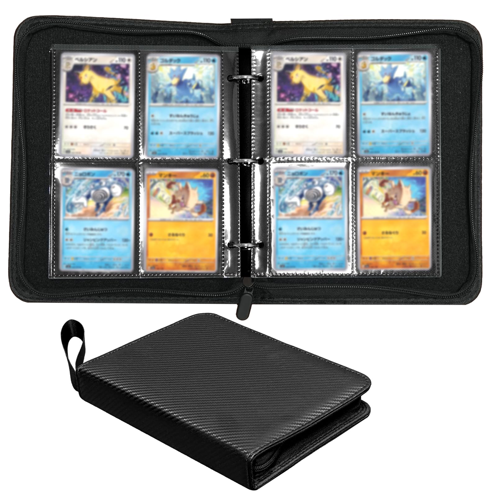 4 Pocket Card Binder, 50 Pages 400 Pockets Trading Cards Sleeves, PU Textured Cover Waterproof Folder, Portable Collection Pack with Zipper (Thick Black Page, 400 Pocket) — image 1