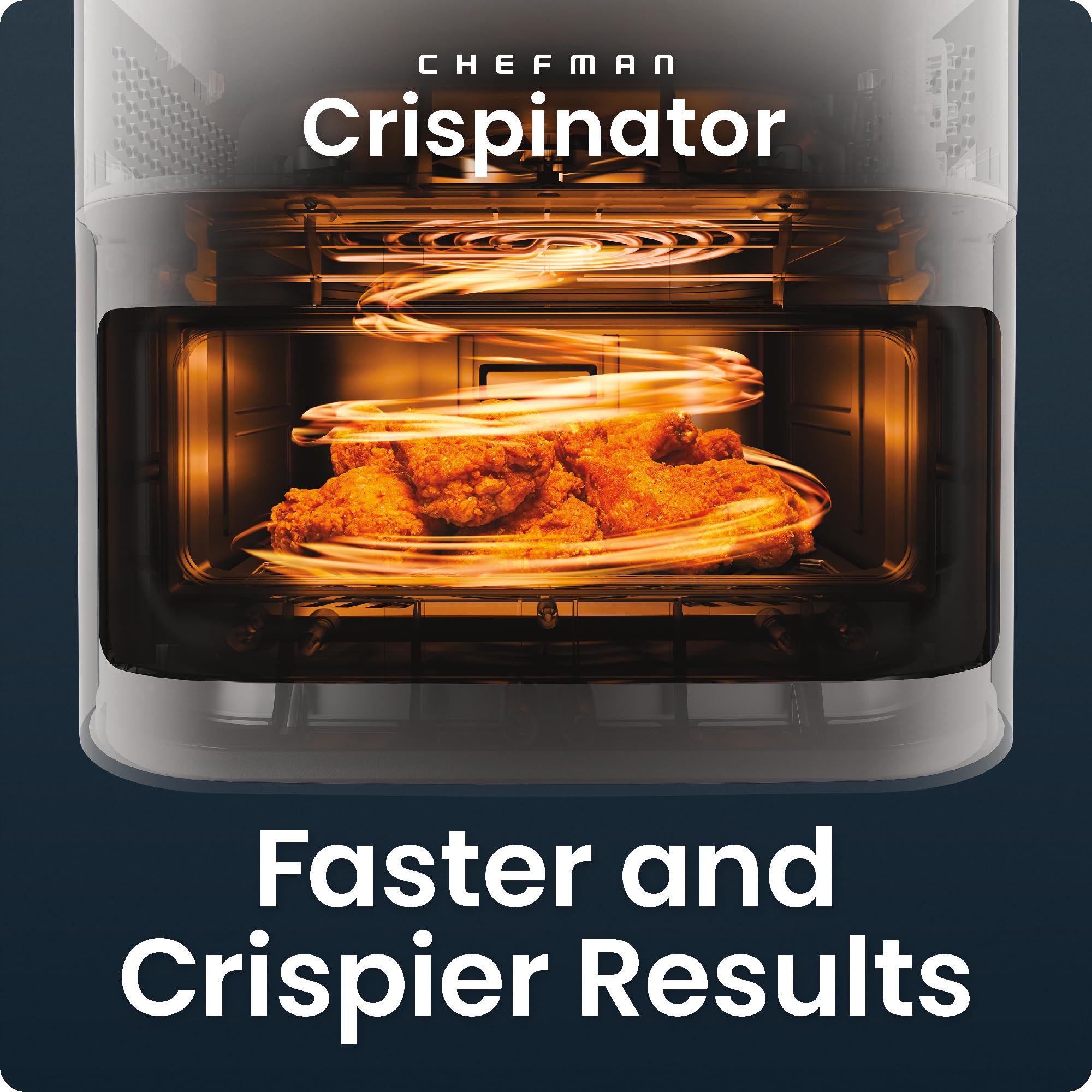 Freidora de aire Chefman Crispinator 6 en 1 con capacidad de 8 cuartos, temperatura máxima de 450 °F con tecnología TurboFry Pro para resultados rápidos y uniformes, ventana de visualización, canasta de cerámica antiadherente, paquete inicial de 10 piezas