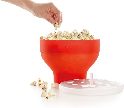 Lékué recipiente/tigela dobrável para cozinhar pipocas caseiras e saudáveis, silicone vermelho platina, 2800 ml