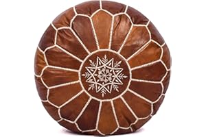 Moroccan Leather Handmade Pouf Ottoman Cover – Unstuffed Foot Stool, Boho Foot Rest for Living Room, Bedroom – Gift for Housewarming or Weddings