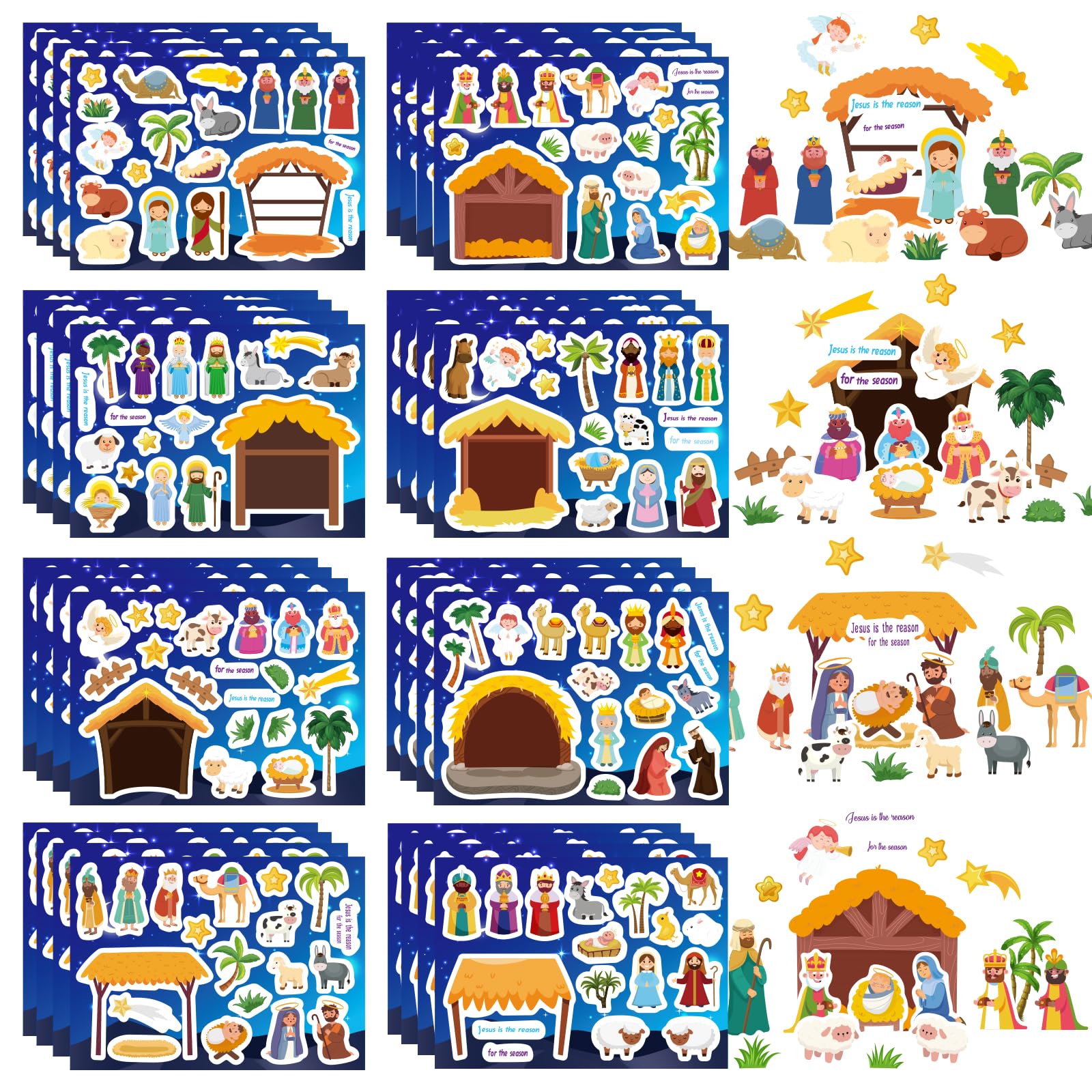 Photo 1 of 32 Sheets Christmas Nativity Stickers, Make a Nativity Scene Sticker Jesus Birth Stickers, Christmas Crafts for Kids, Religious Bible Scene Party Favor Christian Craft School Classroom Activity