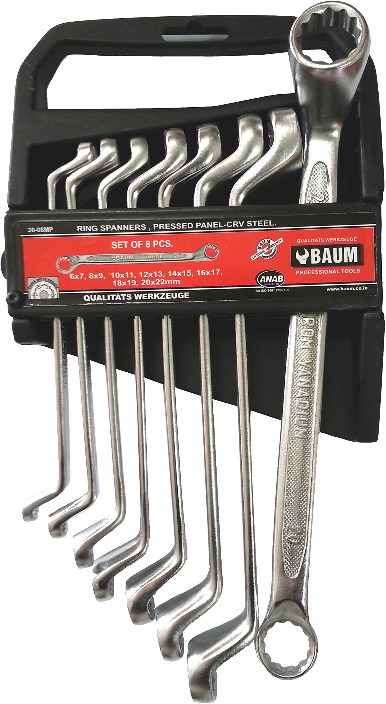 BAUM Anti-Skid 75 Degrees Double Ring Spanner 8pcs Set