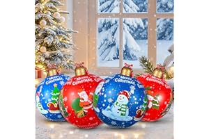 SEETOHOME 4 PCS 24 Inch Giant Inflatable Christmas Balls Outdoor Decorations Large PVC Inflatable Christmas Decorated Ball Ornaments for Tree Yards Lawns Porch Garden Front Doors Holiday Decor