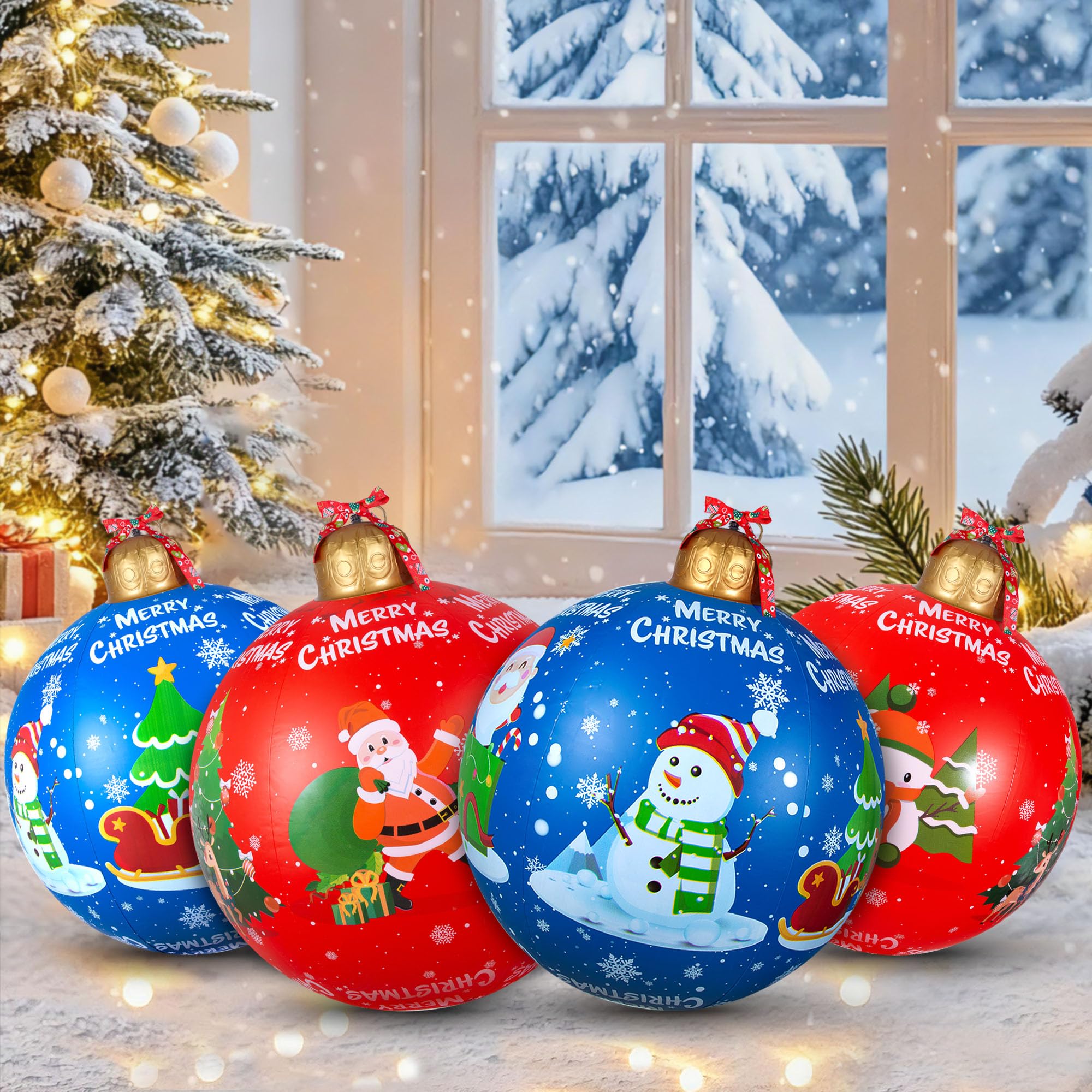 4 PCS 24 Inch Giant Inflatable Christmas Balls Outdoor Decorations ...