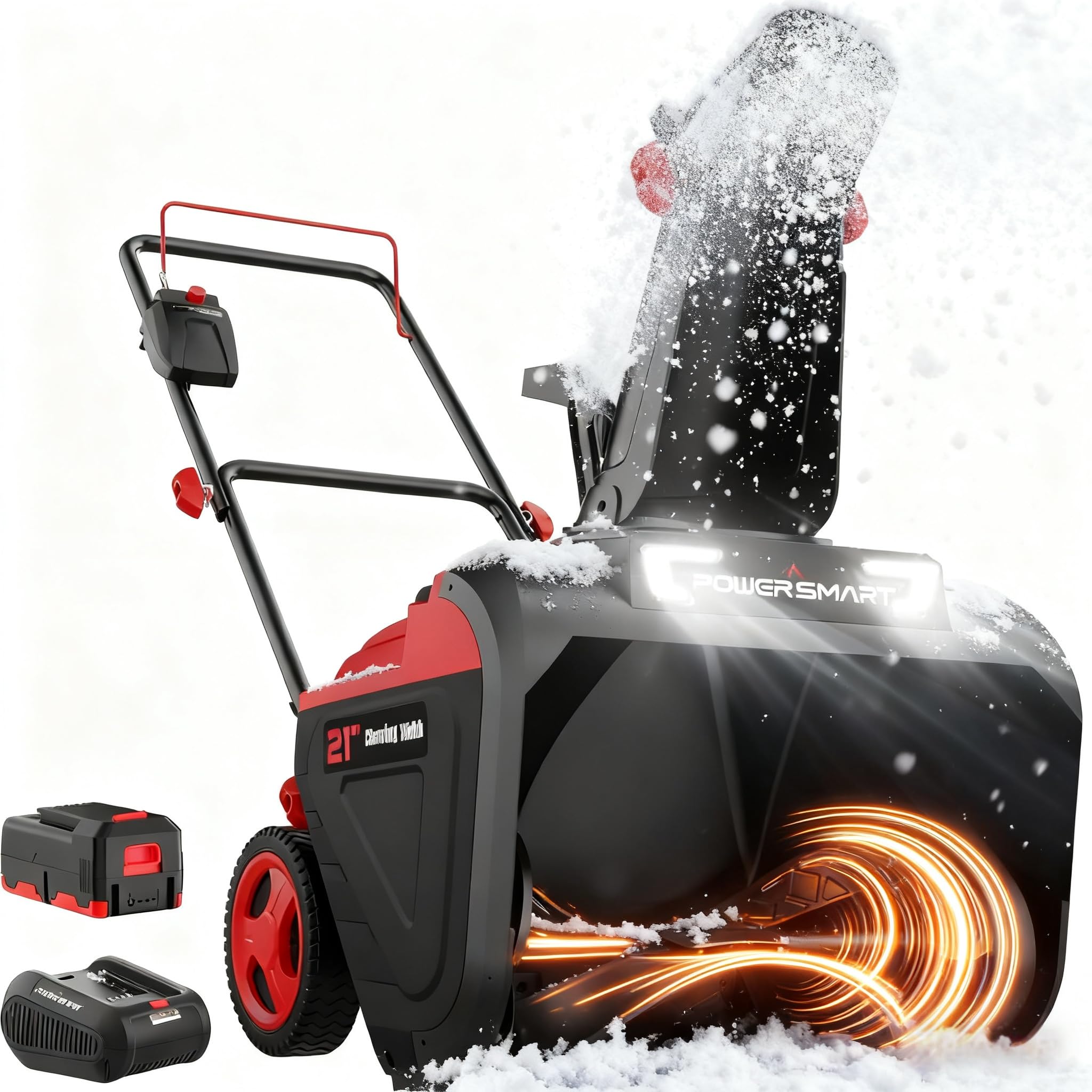 Photo 1 of *Scratches* PowerSmart 40V Cordless Snow Blower, 21'' Cleaning Width/6'' Cleaning Depth Snow Blower with LED Light & 30 FT Throwing Distance, Battery and Charger Included,Perfect for Driveway,Garden, Deck,Garage