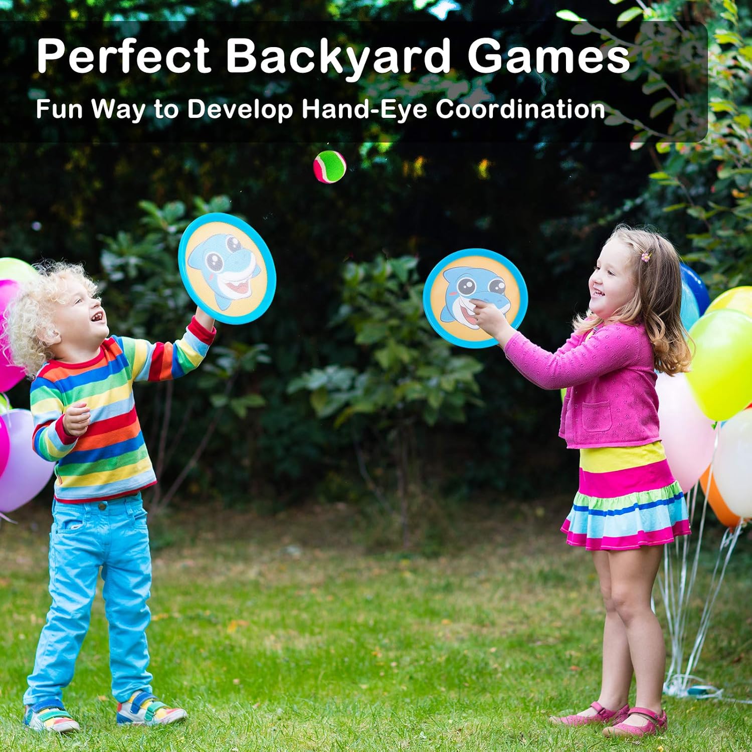 Qrooper Outdoor Games Toss and Catch Ball Set Throw Games Kids Outdoor Toys with 2 Paddles, 2 Balls and 1 Storage Bag, Outdoor Kids Toys for Backyard Beach Lawn Kids Outdoor Activities (Shark): Toys & Games