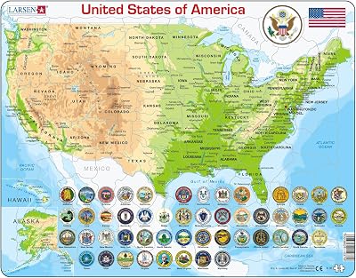 Larsen K36 USA Map Puzzle 90pc Tray Frame Jigsaw for Ages 8+ Geography States