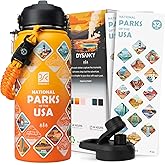 DYSANKY National Parks Water Bottle – 32 oz Insulated Stainless Steel Water Jug with 63 Hand-Drawn Park Stickers, Outdoor Accessories & Gift Box – BPA-Free – Ideal for Hiking, Camping & Travel