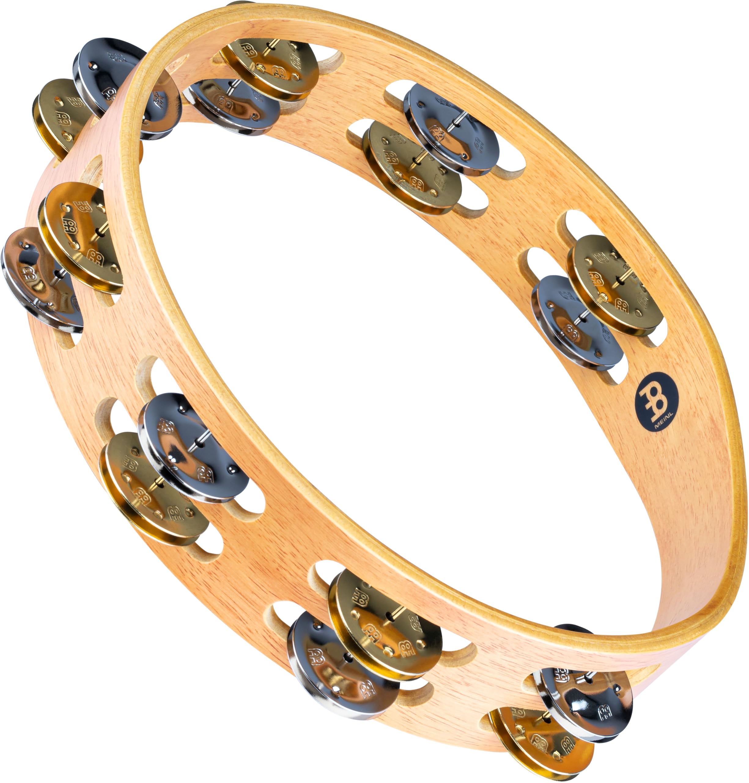 Meinl Percussion Traditional Wood Tambourine - 2-Row Tambourine - 10-inch Diameter - Siam Oak / Steel and Brass, Natural (TA2M-SNT)