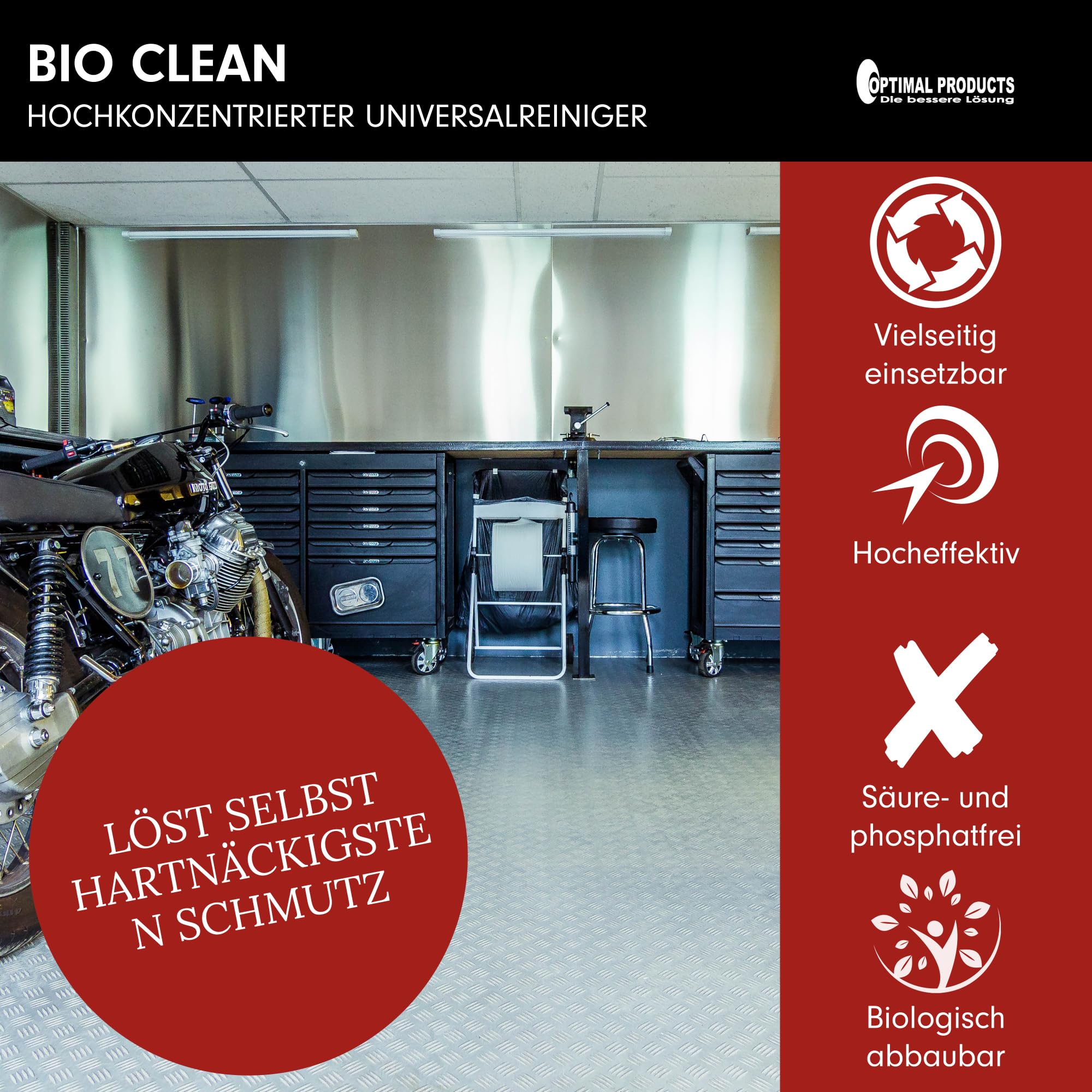 Optimal Products Allzweckreiniger Konzentrat Bio Clean I Putzmittel extra stark zur Entfernung von hartnäckigem Schmutz & Ölen an Motoren uvm. I 5L 2