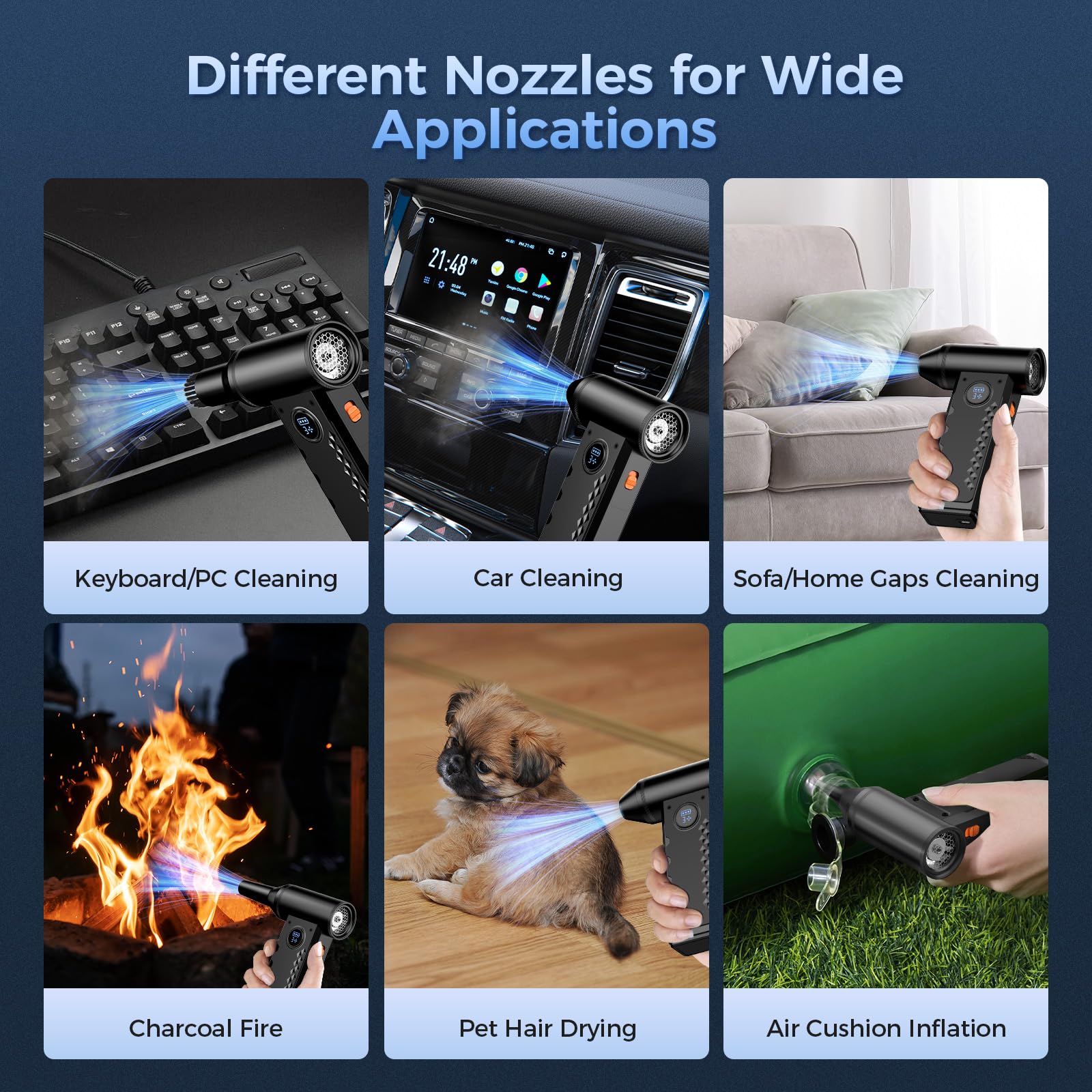 Compressed Air Duster, 150000RPM Electric Air Duster with LED Display & Light, 4 Gear Adjustable Cordless Air Blower, Rechargeable Brushless Motor Turbo Fan for Keyboard, Electronic Devices, Home, Car