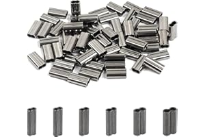 SILANON Double Barrel Crimp Sleeves,100pcs Fishing Crimp Sleeves Brass Copper Crimping Loop Sleeves Wire Rope Crimp Sleeves Fishing Line Tube Connector Wire Leader Rigging Tackle