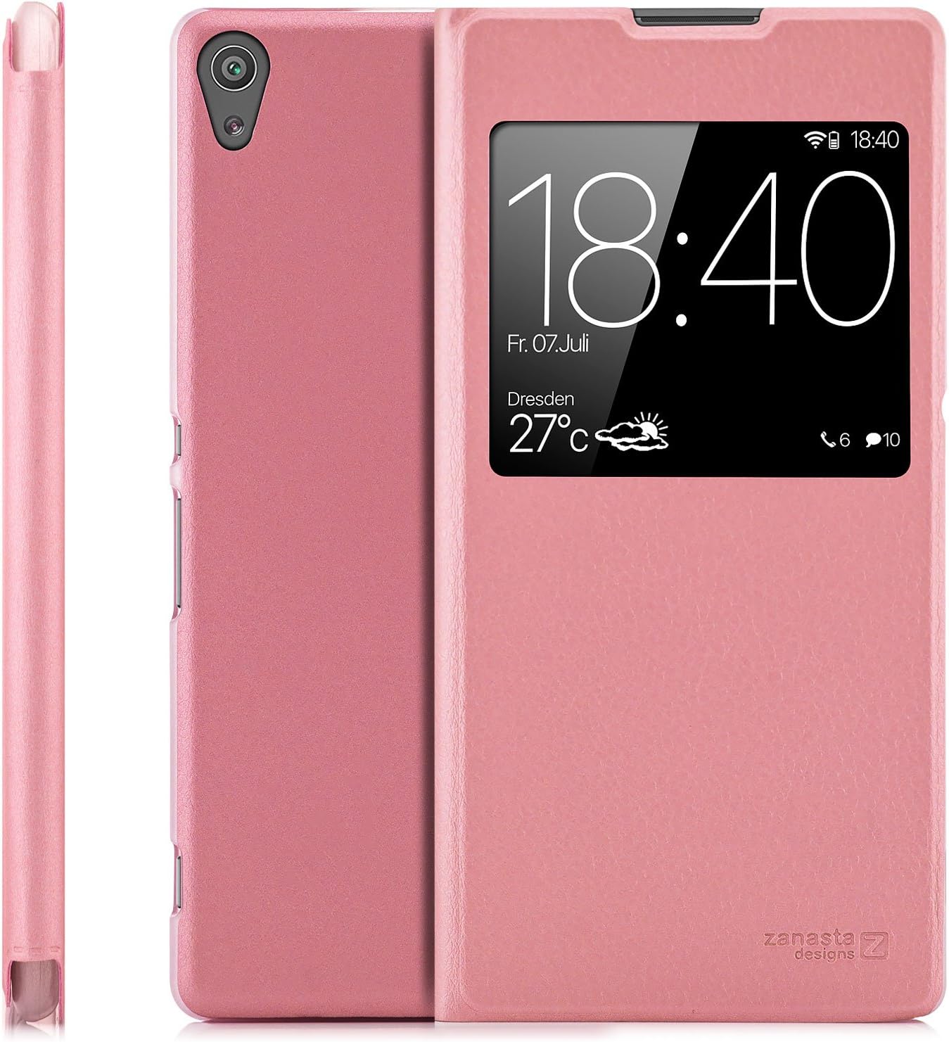 Zanasta Designs Sony Xperia XZ1 Compact Case Protector Flip Cover Phone Wallet/View Flip Case with Window, Premium [Slim Profile] Rose