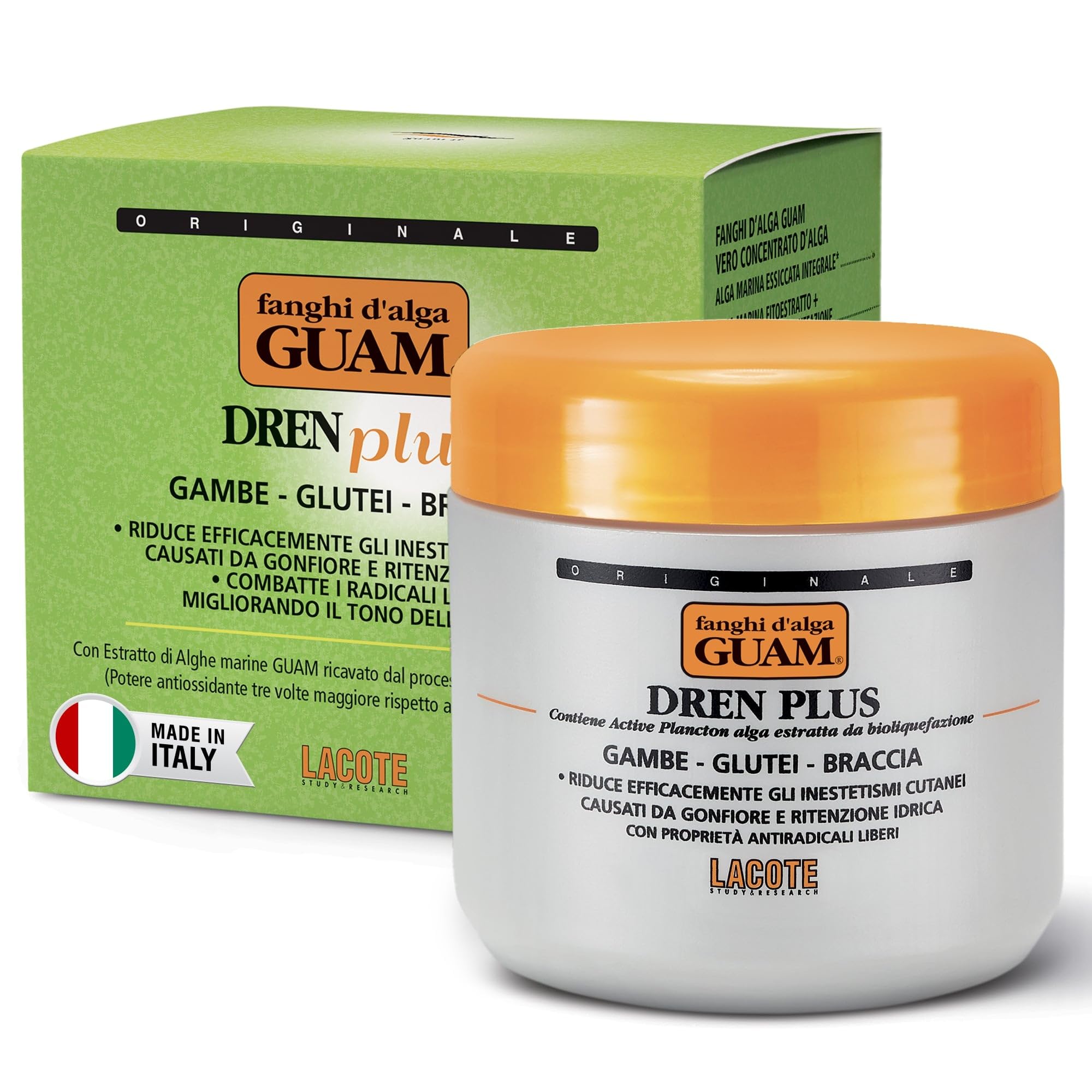 GUAM Seaweed Mud Dren Plus for Legs, Buttocks & Arms - 500g Anti Cellulite Body Mask with Slimming and Draining Care for Water Retention, Puffiness and Firmer, Smoother-Looking Skin