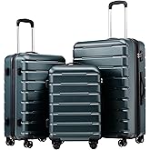 Coolife Luggage 3 Piece Set Suitcase Spinner ABS+PC Hardshell Lightweight TSA Lock USB Port, 20in 24in 28in Carry on Expandable (only 28’’), Navy Blue