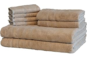 Mosobam Luxury Turkish 8pc XL Towel Set 35X70 16X30 13X13 Light Taupe 700 GSM Bamboo Viscose & Aegean Turkish Combed Cotton