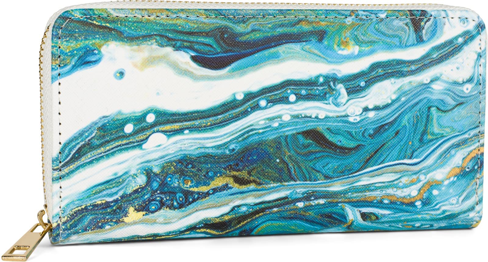 styleBREAKER Ladies Wallet with Marble Pattern, Zipper, Purse 02040152, Colour:Petrol-White-Turquoise
