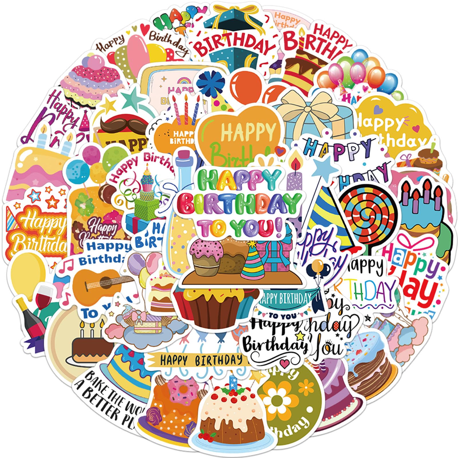 Photo 1 of Happy Birthday Stickers for Kids 50Pcs Cute Waterproof Stickers for Birthday Party Decoration Scrapbook Sticker for DIY Decoration Vinyl Sticker for Water Bottle Party Supplies