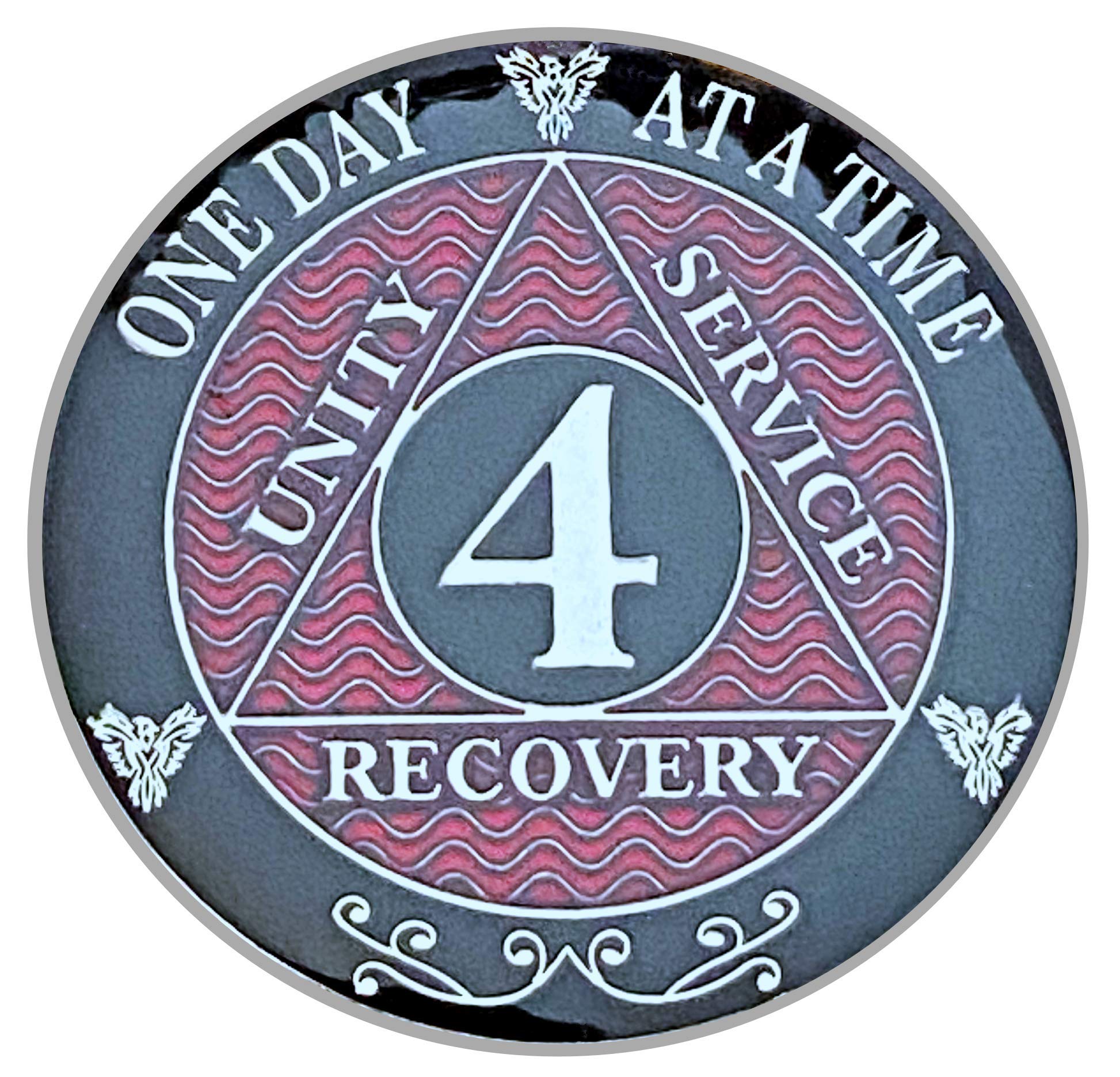 4 Year AA Coin Silver Color Plated-Medallion, Recovery Chip, 12 Step Token, Alcoholics Anonymous Coin