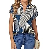DJT Womens Summer Tops Short Sleeve Shirts Trendy V Neck T-Shirts Top Dressy Casual Work Blouses
