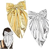 JazSwirl Hair Bows for Women, 2 Pcs Silver Gold Bow for Hair for Girls, Gold Silver Bow Hair Clip