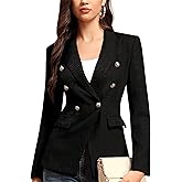 M.Infisavo Womens Double Breasted Blazer Peaked Lapels Office Suit Jacket Long Sleeve Pocket Lined Tweed Outfits