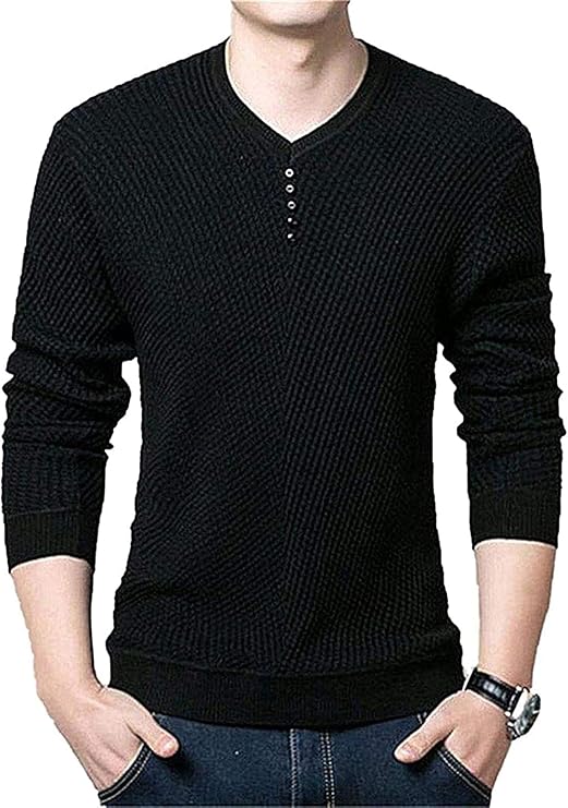 LAIYIFA Men Knitted Sweater V-Neck Pullover Slim Sweaters Men's Long Sleeve Pullover at Amazon 