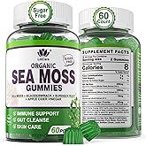 Sea Moss Gummies - Irish Sea Moss Gummies for Adults & Kids - Advanced Superfood Seamoss Supplement with Organic Bladderwrack & Burdock Root Extract,ACV for Daily Immune, Gut Cleanse, Vegan, 60 Counts