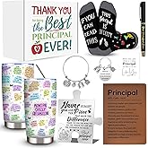 9 Pcs Principal Gifts for Women, School Principal Appreciation Gifts with 20 Oz Tumbler Thank You Plaque Socks Principal Journal Pen Bracelet Keychain for Principal Day, Principal Birthday, Retirement