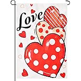 12 x 18 Inches Love and Hearts Valentine's Day Garden Flag Decorations - Double Sided Vertical Burlap Hearts Printed Holiday Yard Flag Indoor Outdoor House Garden Patio Lawn Party Supplies