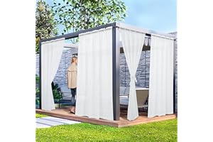Laseniewa 2 Panels Outdoor Sheer Curtains for Patio, Non-See-Through White Privacy Curtains for Patio Waterproof, Indoor Outdoor Drapes for Gazebo Pergola Balcony Pool Spa, 52 x 84 inch