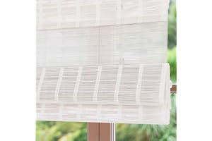 Sunbox Cordless Bamboo Roman Shade Blind, Woven Wood Roman Shades, Light Filtering Natural Bamboo Shades for Windows, French Doors, 35" W x 64" H, Pearly White