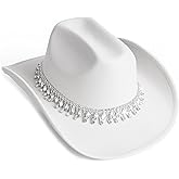 MTKCM White Cowgirl Cowboy Hat Wide Brim Bling Rhinestone Party Cap